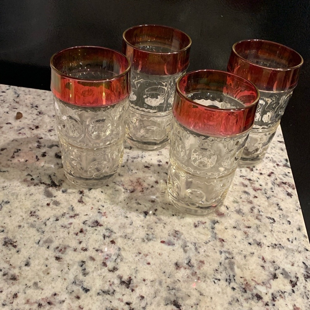 Vintage Tiffin Ruby Red Flash Kings Crown Glass Water Tumblers Set of 4 RARE - Picture 2 of 5